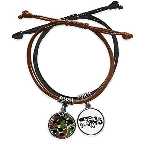 Bracelet cuir minibus orné d'une illustration schéma graffiti art fait main