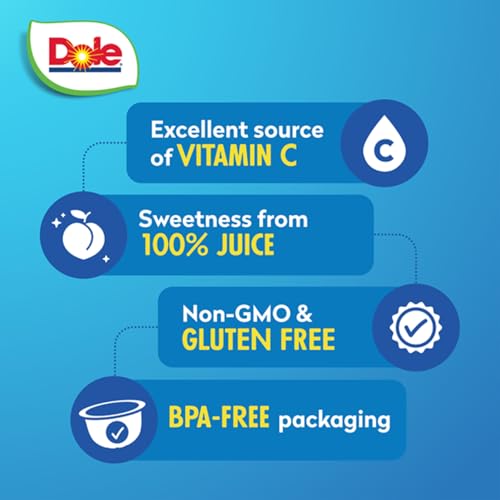 Image of Dole Fruit Bowls Diced Peaches in 100% Juice Snacks, 7oz 12 Total Cups, Gluten & Dairy Free, Bulk Lunch Snacks for Kids & Adults