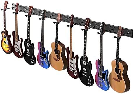 SKAEHP Guitar Wall Mount Hanger，with 10 Adjustable Guitar Hangers, Aluminum Guitar Wall Mount for Acoustic Electric Guitars, Bass, Folk Ukulele, Violin, Mandolin Banjo and String Instruments