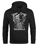 Neverless® Hoodie Herren Bedruckt Valhalla Wikinger Odin Wotan Axt Print Kapuzen-Pullover Männer Fashion Streetstyle schwarz L