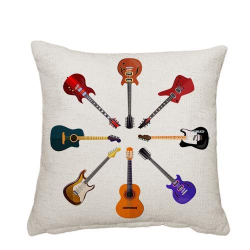 Getagift Linen (45 X 45 Cm) Colorful Guitar Themed Funny Cushion Cover, Throw Pillow Cover – Gift For Christmas. (Linen (45 X 45 Cm))