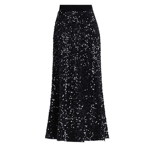 Women's Sequin Skirt Elastic High Waist Ruffled Hem Night Out Party Bodycon Flare Midi Skirt Trendy Fashion Outfit3