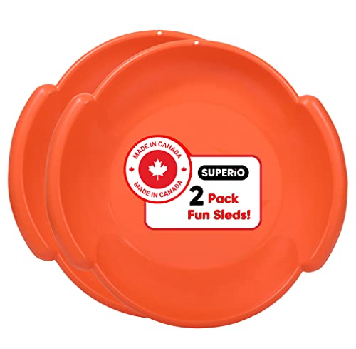 Superio Round Snow Saucer Sled- 24' Plastic Disc Sled for Kids and Adults- Heavy Duty Sled with...