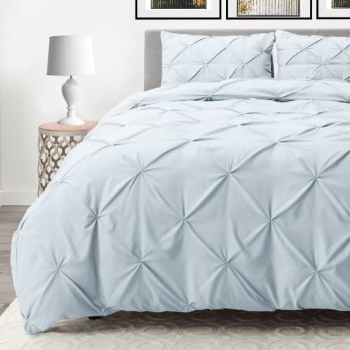 Image of Nestl King Comforter Set Pinch Pleat Comforter, Bedding Comforter Sets, Comforter Set for King Bed, Pintuck Comforter Set King /Cal King Size, Down Comforter with 2 Pillow Shams, 3-Piece - Ice Blue