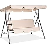Fundouns 2-Person Patio Porch Swing Chair, Patio Swing with Canopy and Removable Cushions - Beige