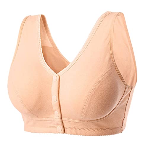 Women Full-Freedom Front Closure Comfortable Snap Bra for Wireless Post-Surgery Bra Active Yoga Sleep Bras (38BC, Beige)