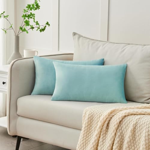Image of Holland Velvet Rectangular Cushion Covers Pack of 4 | 12 inch x 18 inch / 30 x 46 cm, Sea Green | Soft Pillow Covers Cushion Case for Sofa Bedroom Chair Car, Home Decor