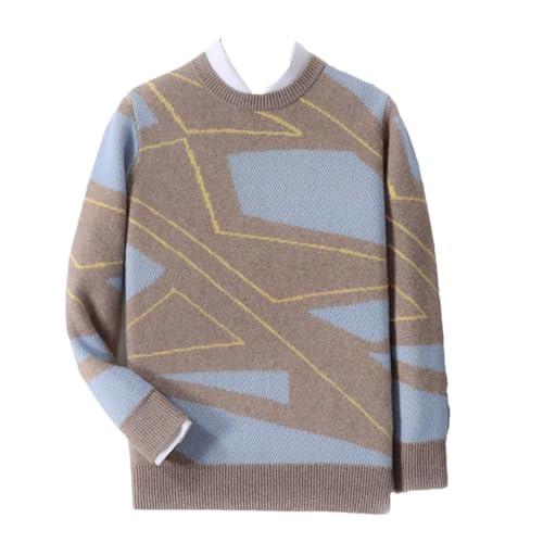 Men's Winter Merino Wool Thick Warm Round Neck Sweater Knitted Pullover Contrasting Clothing