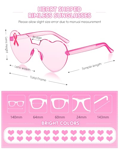 Photect 24 Pairs Pink Ribbon Sunglasses Breast Cancer Awareness Heart Glasses Breast Cancer Accessories2