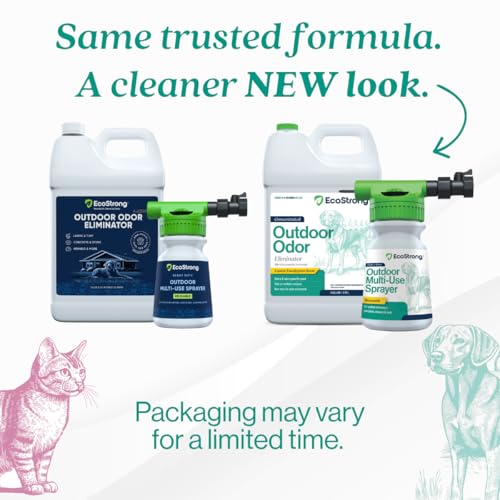 Image of Eco Strong Outdoor Odor Eliminator | Outside Dog Urine Enzyme Cleaner - Powerful Pet, Cat, Animal Scent Deodorizer | Professional Strength for Yard, Turf, Kennels, Patios, Decks (Gallon with Sprayer)