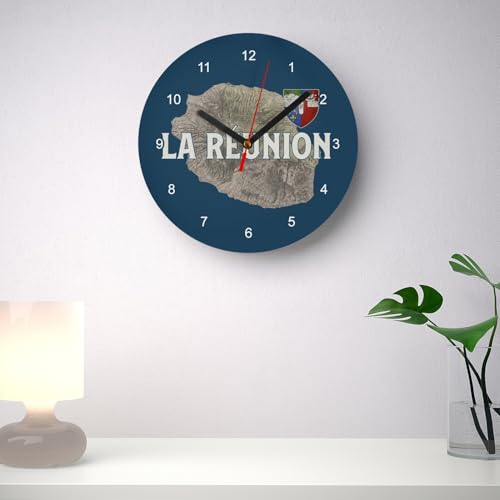 Fabulous Horloge Murale en Verre - La Réunion 974 Ile Departement Carte Ancienne France - Diamètre 20 cm - Bleu – vue 3