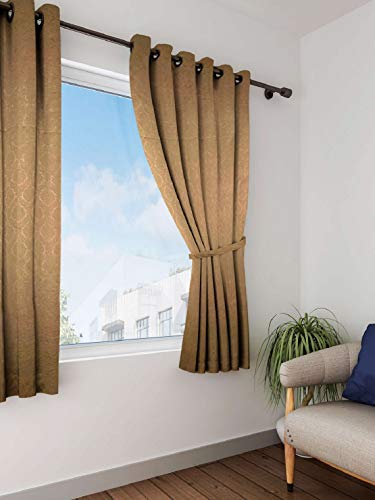 Image of Swayam 100% Blackout Polyester Window Curtain for Living Room & Bedroom | 5 Feet | Room Darkening Curtain with Eyelets | Pack of 1 | Ethnic Motif Design - Brown