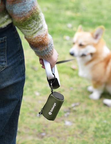 Gobeigo Dog Poop Bag Holder for Leash, Large Opening for Easy Pull Out, Doggy Poo Bag Dispenser with Used Waste Bag Carrier Suitable for Any Retractable Leash with 15 Unscented Bags (Army Green)