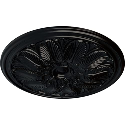 Image of Ekena Millwork CM22BOBLF 22 5 /8 OD x 1 3 /4 P Bordeaux Ceiling Medallion (fits Canopies up to 3 1 /4), Jet Black