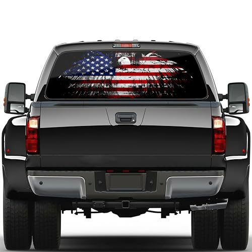 Image of American Flag Decal for Trucks & Cars - Eagle Design (65x17in) for Men, Dad, Grandpa, Boyfriend