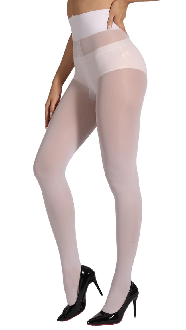 Collant indistruttibili semi-velati da donna resistenti agli strappi a vita alta con dita rinforzate, bianco, 95
