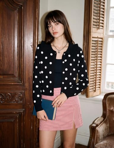 Image of HOCANDY Women Ruffle Collar Cardigan Sweater Preppy Cute Button Up Sweaters