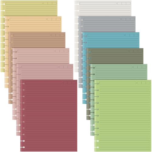 PerKoop 12パック 480枚 色付きディスク綴じリフィル用紙 8.5 x 11インチ カレッジ罫線入り 11ディスク レターサイズ 罫線入り紙 マルチカラーノート 詰め替えジャーナリング用 (宝石色)