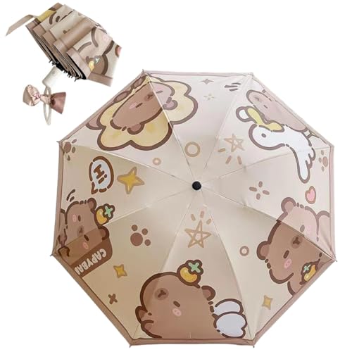 Muteitt Paraguas Plegable Automático, Bonito Paraguas De Capibara, Plegable, con Protección UV Y Lluvia, para Mujer Y Niña.