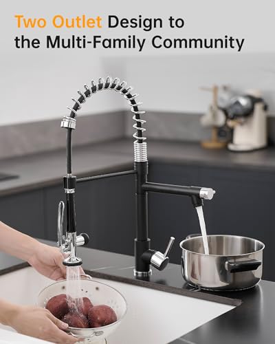 Image of Fapully Kitchen Sink Faucet, Pull Down Sprayer Kitchen Faucet Black&Chrome