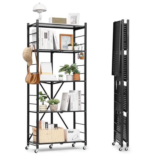 VEVOR 5 Etagen, Klappbare Regale mit Rädern, 33x71x168 cm, Faltbares Schwerlastregal, montagefreies Standregal, Haushaltsregal, Küchenregal, Metallregal für Garage, Küche, Keller, schwarz VEVOR 5 Etagen, Klappbare Regale mit Rädern, 33x71x168 cm, Faltbares Schwerlastregal, montagefreies Standregal, Haushaltsregal, Küchenregal, Metallregal für Garage, Küche, Keller, schwarz