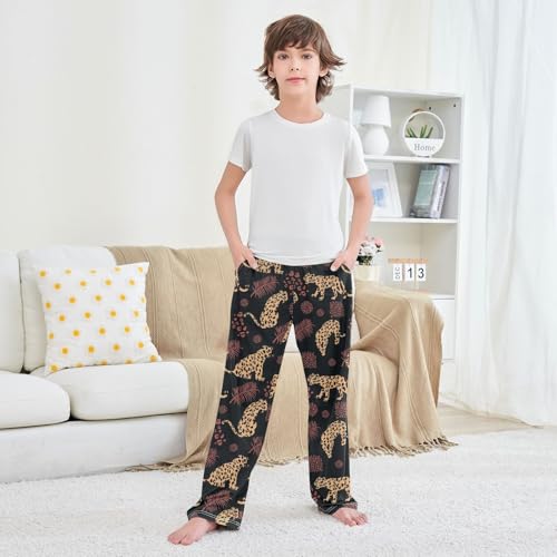 Boys' Pants Leopard Tropical Leaf Long Bottoms Jogger Pants Elastic Waist Trousers with Pockets S-XL3