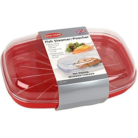 Easy Cook NS626 Microwave Fish Streamer/Poacher, Red Base, Clear Lid, 270mm Cover