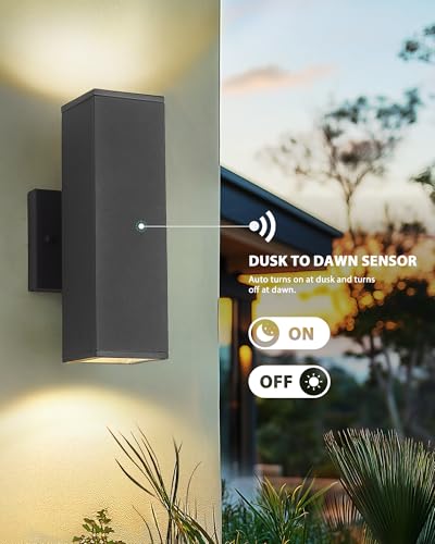 Image of Ken & Ricky Modern Outdoor Wall Light,Rectangular,Black,2 PK,Dust to Down | 2 Lights Exterior Wall Light Fixtures,Waterproof Outdoor Sconce,No glare,for House Porch Garage Patio Front Door Entryway
