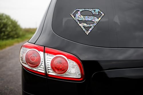 Image of Elektroplate Superman Logo Reflective Car Decal Silver Oversized 6.5 inch | Officially Licensed DC Comics - Weatherproof Automotive Grade Domed Sticker for Water Bottle, Laptop & More - Made in the USA