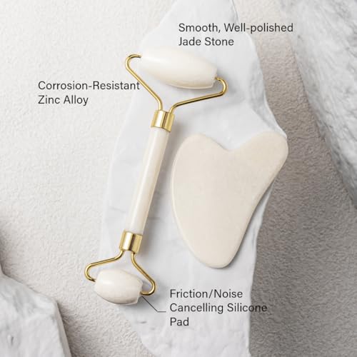 Gua Sha Facial Tools & Jade Roller for Face, Eye & Neck Skin Care, 100% Natural Jade Stone Face Roller Gua Sha Massage Tool, Eye Roller for Puffy Eyes, Facial Self Care Kit for Women (White) - Thumbnail 7