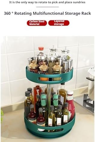 Organizador giratorio para especias, bandeja de almacenamiento de metal giratoria de 2 a 3 niveles para encimera de cocina, comedor, armario o baño