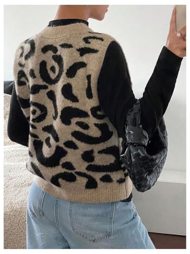 GORGLITTER Women's Leopard Button Up Sweater Vest Cheetah Print Sleeveless Office Knit Trendy Vests Top2