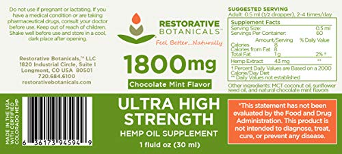 Restorative Botanicals Ultra High Strength Hemp Oil - 2500mg Chocolate Mint Flavor (1 Oz - 60 Servings) USDA Certified Organic Supplement - Image 3