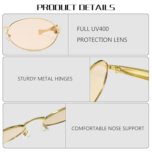 Retro Oval Sunglasses Womens, Small Frame 90s Vintage Sunglasses Shades UV400 Sculptural Sardine Shape Temples4