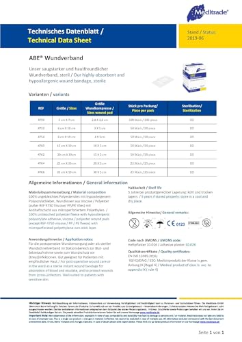 100 Stück Wundpflaster steril 7x5 - steriler Wundverband Pflaster sensitiv - Wundauflage nicht haftend 4x3 cm - Saugstark & Hautfreundlich - Akute Wundversorgung und postoperatives Pflaster