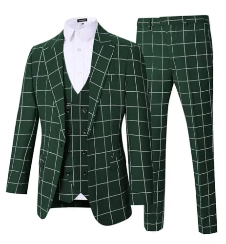 Plaid Suit for Men 3 Piece Suit Set Wedding Prom Suit Jacket Vest Pants