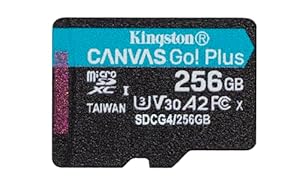 Kingston Canvas Go Plus microSDXC Speicherkarte Gen4 200MB/s A2 U3 V30 256GB Einzelpaket ohne ADP-SDCG4/256GBSP