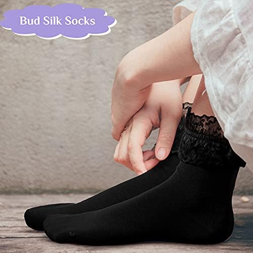 SATINIOR 6 Pairs Ruffle Ankle Socks Lace Frilly Socks Fashion Women Girls Princess Socks (Black)