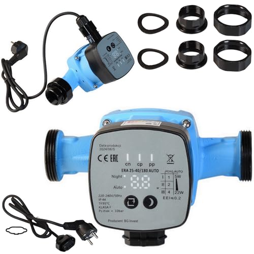 Elektronische Umlaufpumpe ERA 25-40/180 AUTO (5-22W max. 2700l/h max. Förderhöhe 4m) - Zirkulationspumpe für Wasser 3-Stufige – Hocheffizienzpumpe 3-Gang - Heizungspumpe Umwälzpumpe mit Nachtabsenkung