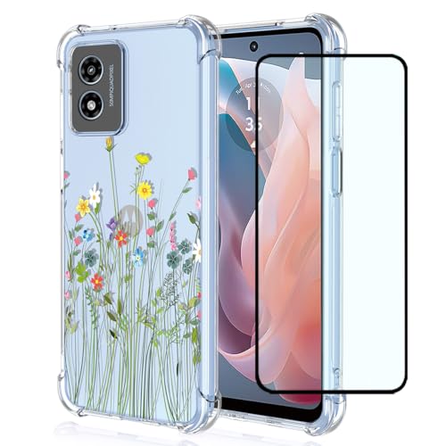 GTBDEKI Phone Case for Moto G Play 2024/Motorola G Play Gen 3, Clear Bumper Case with Screen Protector, Flower Bouquet Pattern, TPU Material, Shock-Absorbent