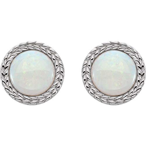 Solid 14K White Gold Opal Bezel-Set Leaf Stud Earrings (9.6Mm X 9.6Mm) #TOP1