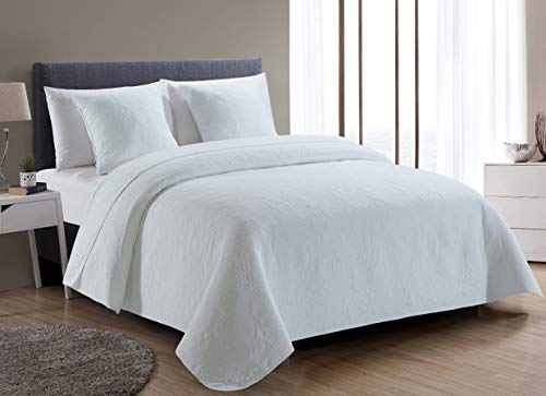 PimpamTex – Colcha Bouti Estampada Reversible para Cama de 135 y 150 – (240x270 cm, Floral Blanca)