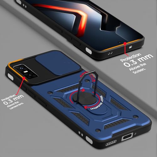 Image of Pikkme Back Cover for Infinix GT 30 Pro 5G | 360 Protection Case | Sliding Camera Shield Cover & Ring Holder Stand D10 Tough Armor Bumper Case (Blue)