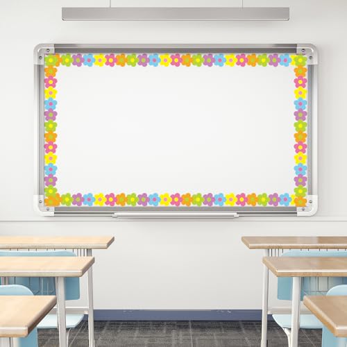 Image of Whaline 32.8 Ft Neon Color Flower Bulletin Board Border Back to School Bright Boho Floral Die-Cut Rolled Bulletin Board Trim for Classroom Office Chalkboard Wall Decor