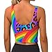 Women Girls Sports Vest U-Shaped Back Cozy Athletic Tops with Pads Elastic Fast Dry Tops Shirts for Yoga Fitness, Cheetah Skin Rainbow Leopard Print