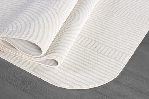 Tapete decorativo rectangular 5x7 beige y blanco miniatura 3