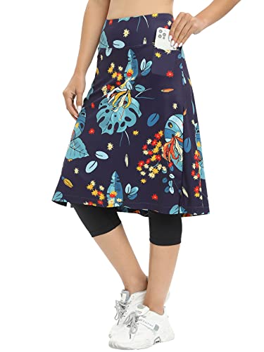 Grooree Womens Athletic Skirts Leggings 24" Midi Length Capris Modest Golf Skorts Workout Running Casual Tennis Uv Protection Skort With Pockets Colorful M #TOP15