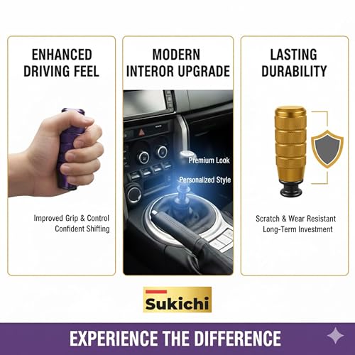 Image of Medirich Lifesciences Sukichi Car Gear Knob Stylish | Universal Car Gear Shift Knob | Manual Transmission Gear Shifter | Car Interior Accessories | Anti Slip Gear Lever Knob | (Slim Dotted, Golden)