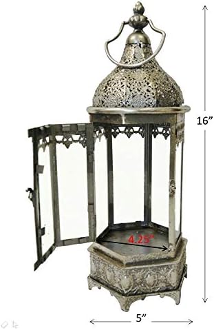 Westcharm 16.5 in. Tall Metal Oriental-Style Hexagonal Hanging Candle Lantern