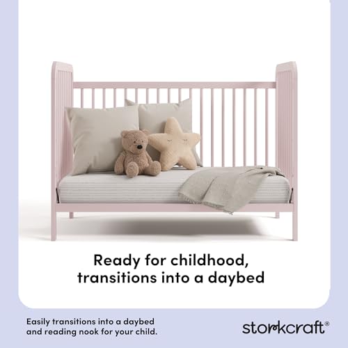 Image of Storkcraft Pasadena Convertible Crib (Blush) - GREENGUARD Gold Certified, 100% Solid Wood, Fits Standard Crib Mattress, Converts to Toddler Bed and Daybed, 4 Adjustable Mattress Heights